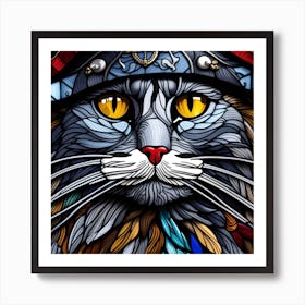 Cat, Pop Art 3D stained glass cat Pirate limited edition 51/60 Art Print
