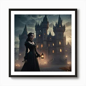 Woman In A Dark Castle Art Print