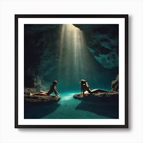 Two Naked Women In A Cave Art Print