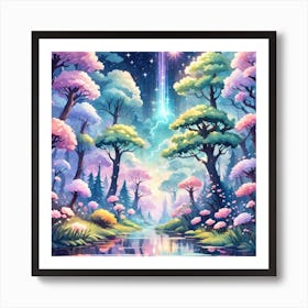 A Fantasy Forest With Twinkling Stars In Pastel Tone Square Composition 160 Art Print