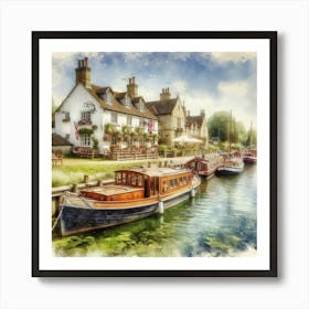 Boat outside pub water colour Art Print