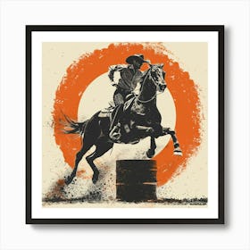 Cowboy Jumping Barrel 1 Art Print