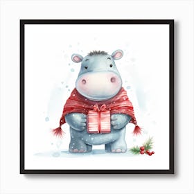 Christmas Hippo 3 Art Print