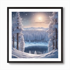 Winter Forest With Visible Horizon And Stars From Above Drone View Ultra Hd Realistic Vivid Colo Art Print