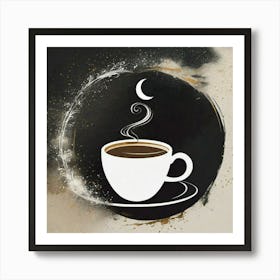 Hot smoking up from coffee cup to moon Art Print