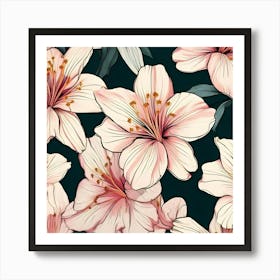 Pink Lilies Seamless Pattern Art Print