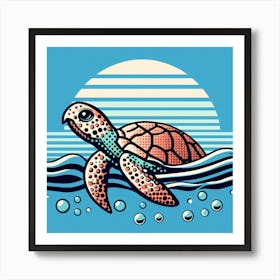 Flat Turtle on water in pop art color Art Print