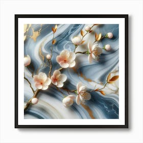 Cherry Blossoms On Marble Art Print