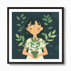 Girl Holding A Plant Art Print