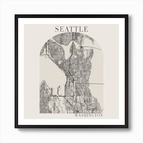 Seattle Washington Boho Minimal Arch Full Beige Color Street Map Art Print
