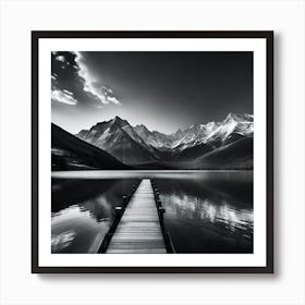 Black And White Mountain Lake 16 Art Print