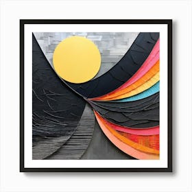 SUN, Color full Abstract Painting, wall art, black, pink, orange, blue colors combination of sun wall art Art Print