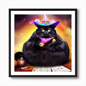 Black Cat In Witch Hat Art Print