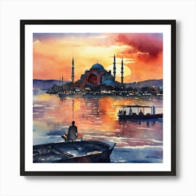 Sunset At The Blue Mosque Art Print