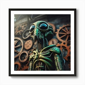 A Photograph Of A Steampunk Alien Taken From A Low Angle Viewpoint Art Print