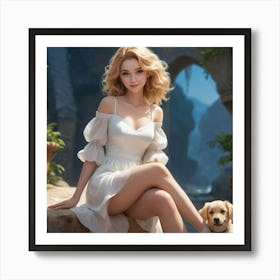 Sexy Girl With Dog 1 Art Print