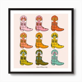 Rainbow Cowboy Boots Art Print