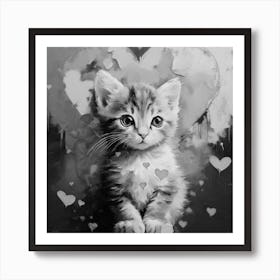 Black and White Valentine Kitten 1 Art Print