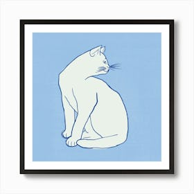 Cat Sitting On A Blue Background Art Print