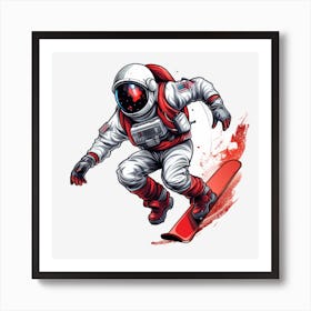 Astronaut Snowboarding Art Print