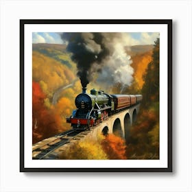 Steam Train Crossing A Bridge Art Print