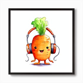 Cute Carrot With Headphones Art Print