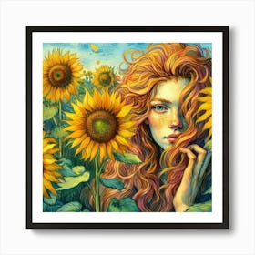 Sunflower Girl 2 Art Print