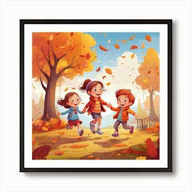 Autumn Children Playing In The Park 1 Art Print