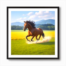 Horse Galloping In A Field Art Print