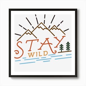 Stay Wild Retro Camping Line Art Art Print