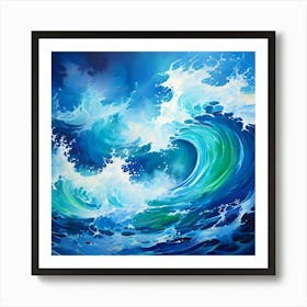 A Mesmerizing Semi Abstract Artwork Featuring Energetic Waves In A Captivating Blend Of Intense Blue (1) Art Print