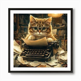 Funny Cat Writer Vintage 9 Art Print