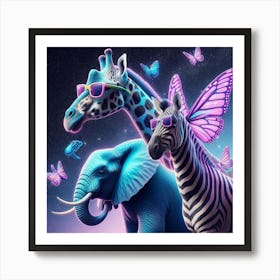 Giraffes And Butterflies 2 Art Print