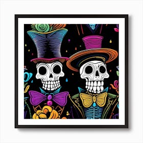 Day Of The Dead Skulls LBGTQ love whimsical minimalistic line art 1 Art Print