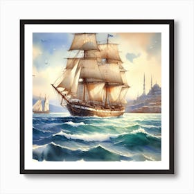 Sailing Ship In The Sea Art Print