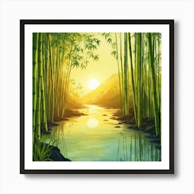 A Stream In A Bamboo Forest At Sun Rise Square Composition 42 Art Print