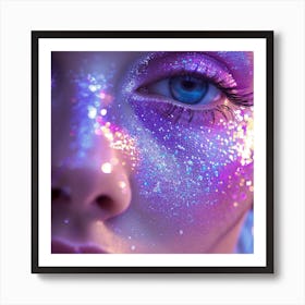 Close Up Of A Girl With Glitter Makeup Art Print