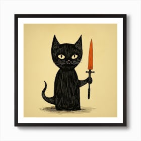 Black Cat Holding A Knife Art Print