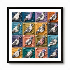 Painted Pigeons A Vibrant Grid Of Textured Color (2) Art Print