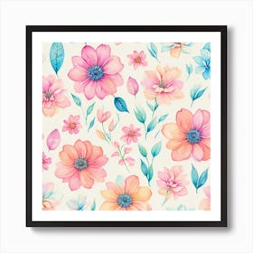 Watercolor Flowers Seamless Pattern 6 Art Print