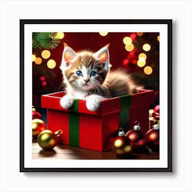 Christmas Kitten Gift Art Print