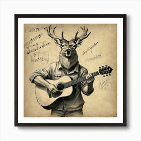 Deer With Guitar 3 Art Print