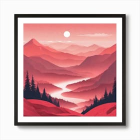 Misty mountains background in red tone 85 Art Print