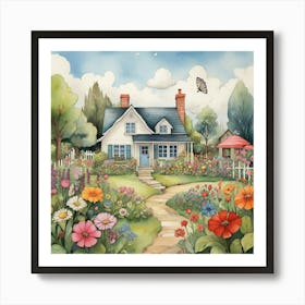 Cottage Garden Children's Drawing Art Print 1 Art Print