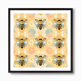 Bees On A Yellow Background Poster