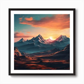 Nature Magic: Sunset Over Mountains Canvas Art Art Print