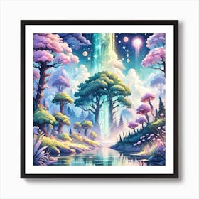 A Fantasy Forest With Twinkling Stars In Pastel Tone Square Composition 111 Poster