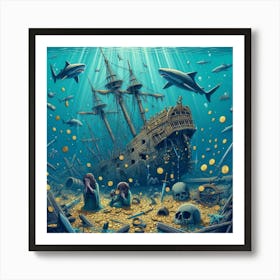 Pirate Ship In The Sea Art Print