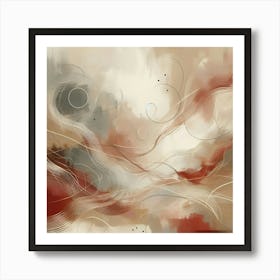 Abstract Art, Neutral Painting Red, Beige And Grey 3 Art Print