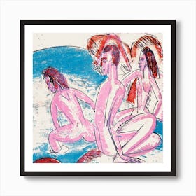 Three Bathers By Stones, Ernst Ludwig Kirchner Square Art Print